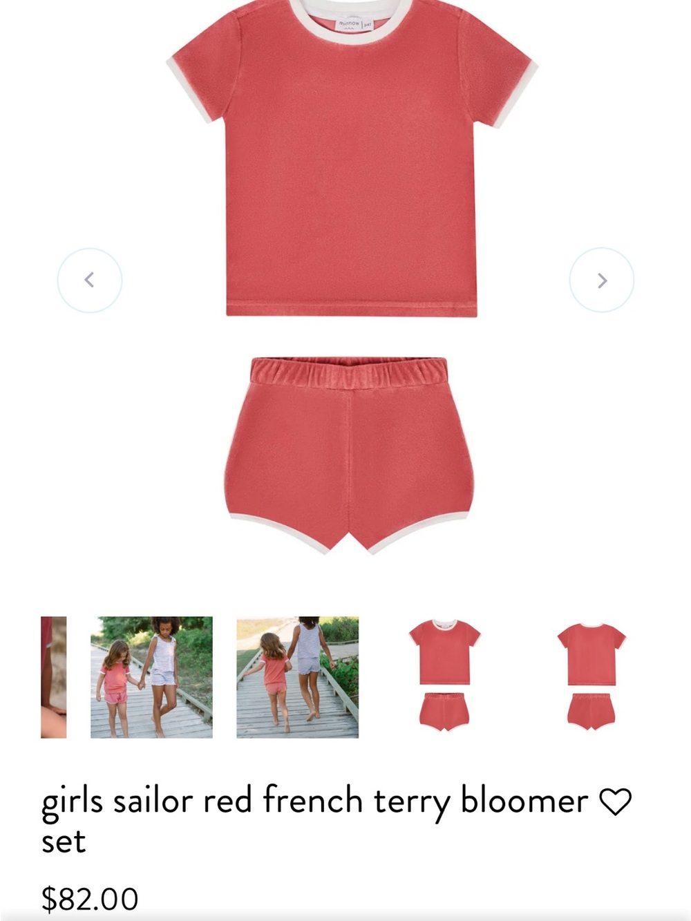 Girls Sailor Coral Red French Terry Short Set